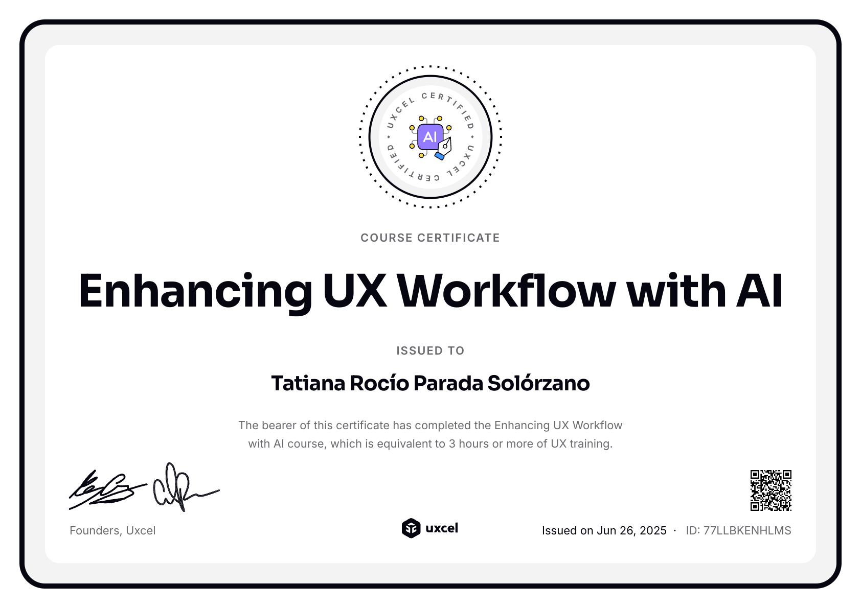 Tatiana Rocío Parada Solórzano's certificate